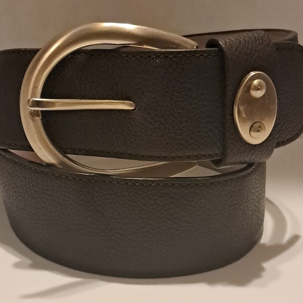 Ann Taylor Women Wide Brown Genuine Leather Belt with Gold Tone Buckle Size M - Picture 3 of 9